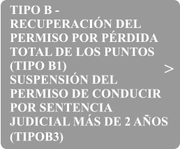 > TIPO B -  RECUPERACIN DEL  PERMISO POR PRDIDA  TOTAL DE LOS PUNTOS  (TIPO B1)  SUSPENSIN DEL  PERMISO DE CONDUCIR  POR SENTENCIA  JUDICIAL MS DE 2 AOS  (TIPOB3)