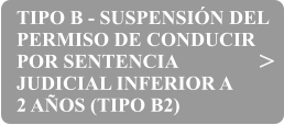 TIPO B - SUSPENSIN DEL  PERMISO DE CONDUCIR  POR SENTENCIA  JUDICIAL INFERIOR A  2 AOS (TIPO B2) >