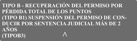 TIPO B - RECUPERACIN DEL PERMISO POR  PRDIDA TOTAL DE LOS PUNTOS  (TIPO B1) SUSPENSIN DEL PERMISO DE CON- DUCIR POR SENTENCIA JUDICIAL MS DE 2  AOS  (TIPOB3)  >
